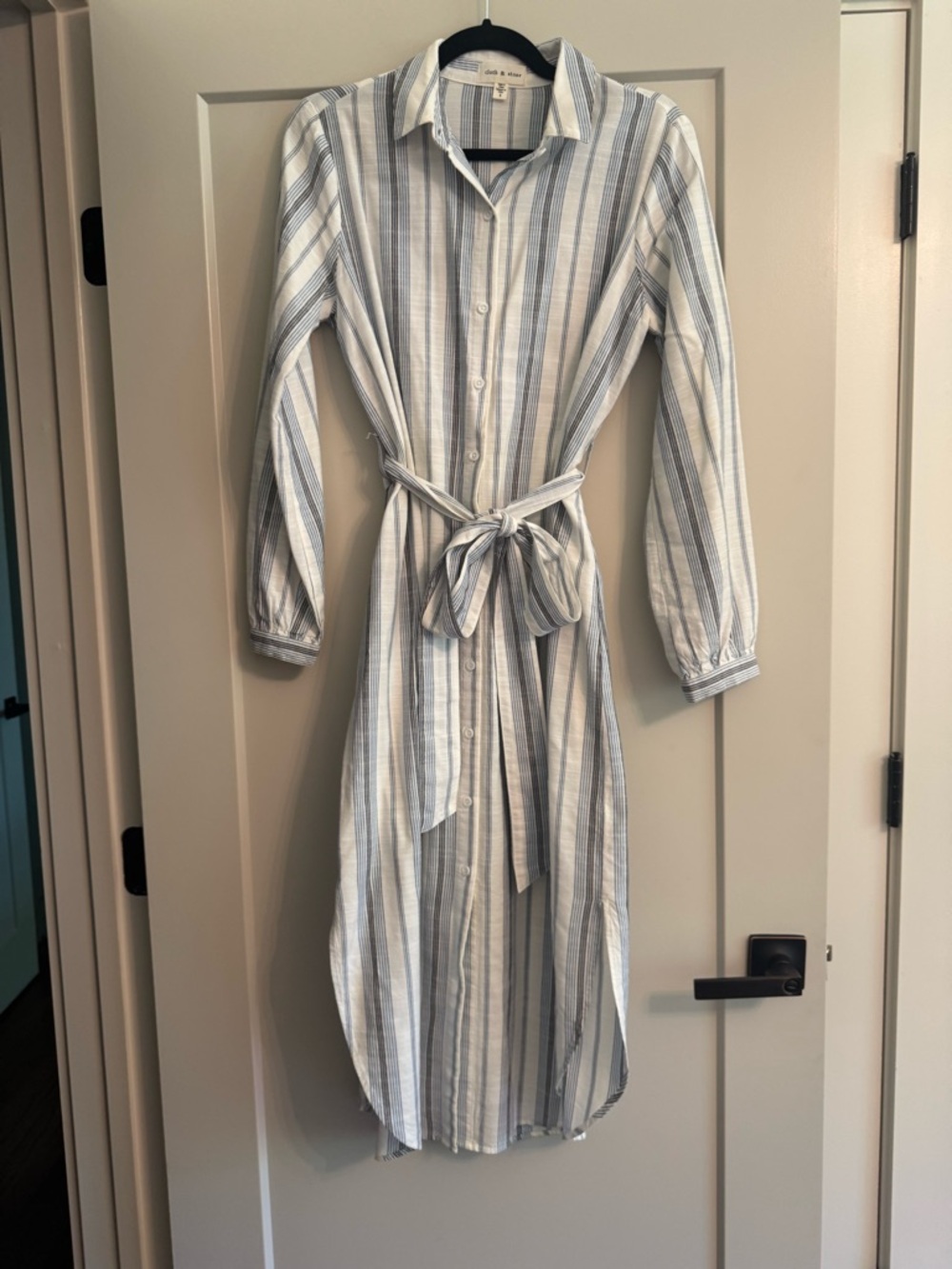cloth & stone Blue and White Striped Midi Shirt Dress
